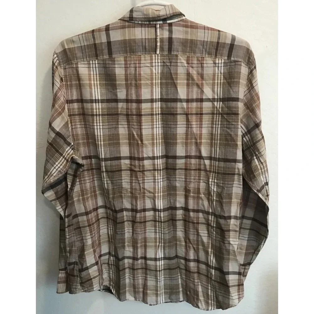 Banana Republic Shirt Mens XL Brown Beige Linen Blend Grant Fit Long Sleeves